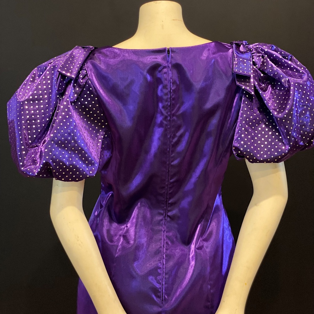 AMAZING Vintage Royal Purple Iridescent Statement Puff Sleeve Midi Dress - Picture 11 of 11
